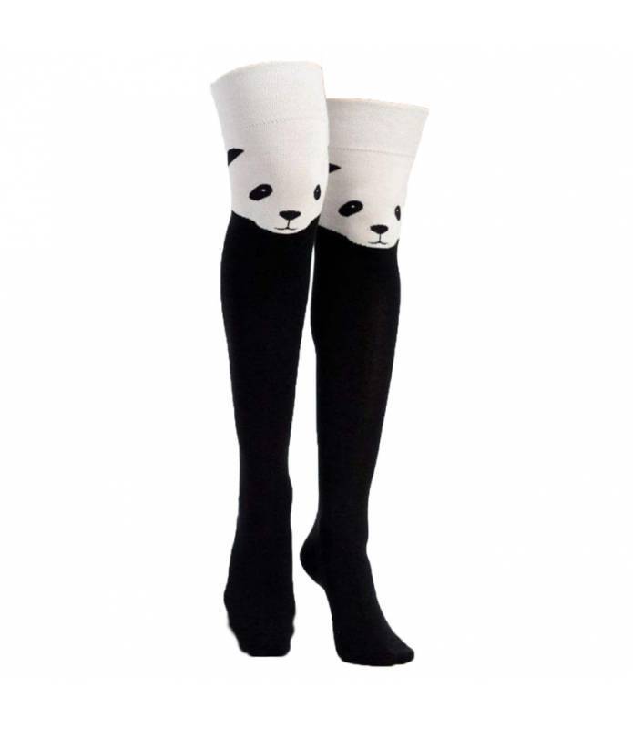 Media Calcetín Alto Negro con Panda Blanco Flirt Talla 37-41 REF50