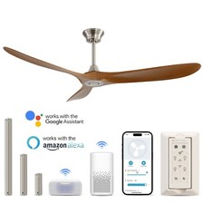 60IN Smart Nickel Ceiling Fan w/ APP/Voice Control Remote 6 Speeds Google/Alexa