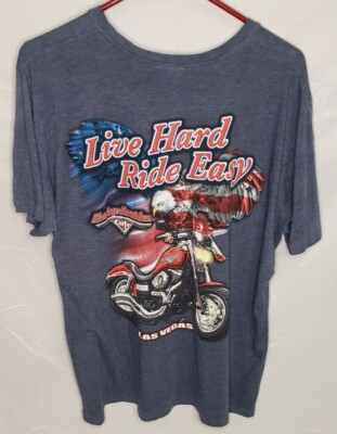 T-shirt Harley Davidson Cafe Las Vegas Gris Moyen Taille M - Message "Live Hard Ride Easy" - Occasion Très Bon état
