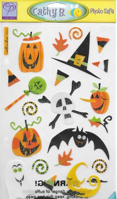 Cathy B Halloween Flat Vellum Stickers Fright Night Ghost Hat Bat Cat Pumpkin