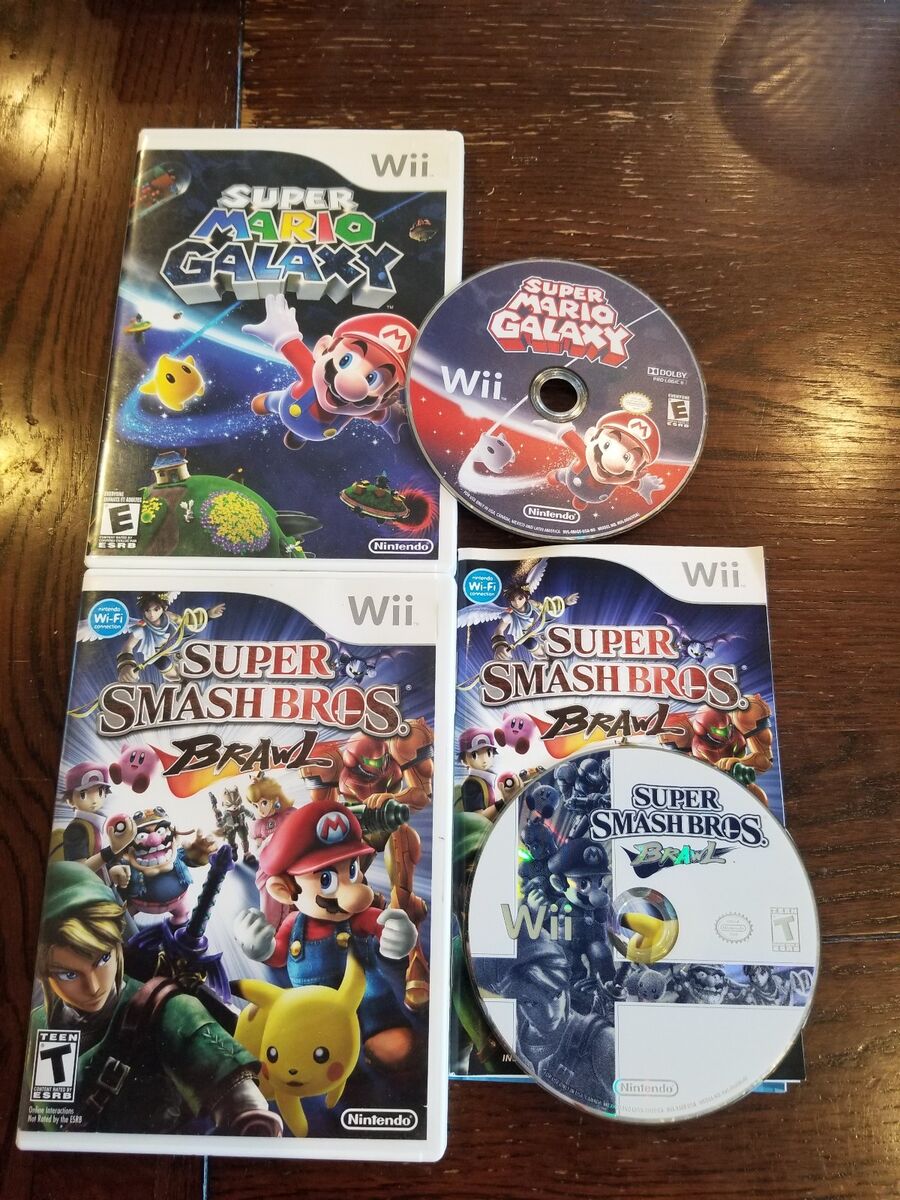 Super Smash Bros. Brawl / Super Mario Galaxy Wii Games Lot Free