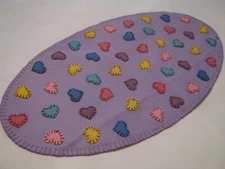 Primitive Wool Applique Spring Tiny Hearts  Long Oval  Penny Rug/Table Runner