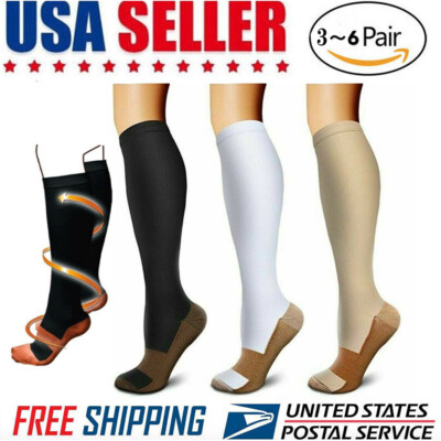 3Pairs Calcetines de compresión de cobre para hombres y mujeres,  20-30 mmHg