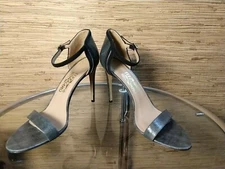 Salvatore Ferragamo Ankle Strap Sandal Grey Python Black Suede Heel Women's 10