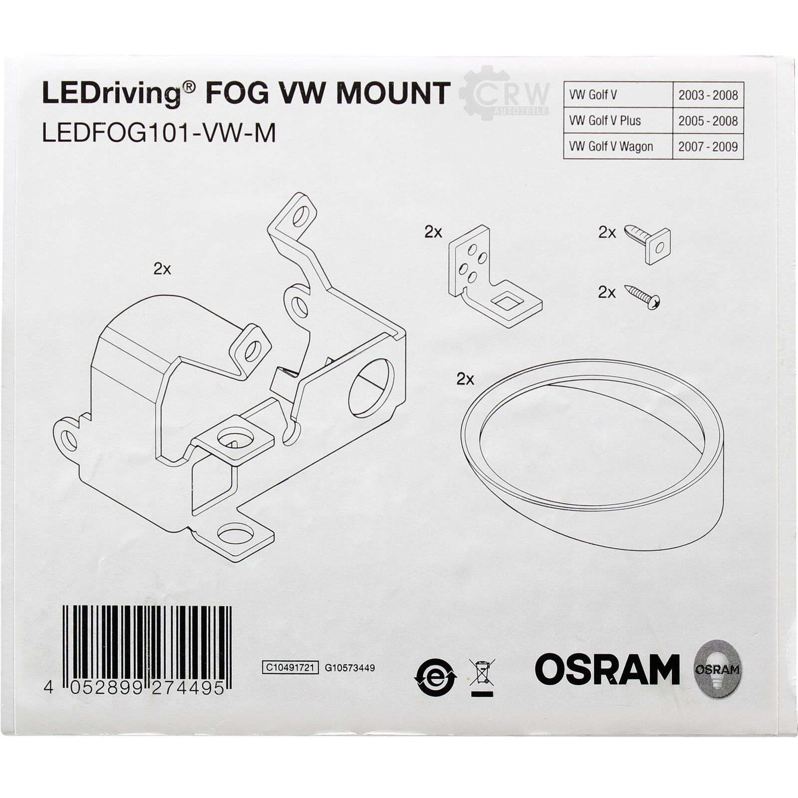2x OSRAM Set LEDriving FOG für VW MOUNT Halterung Golf V Plus Kombi