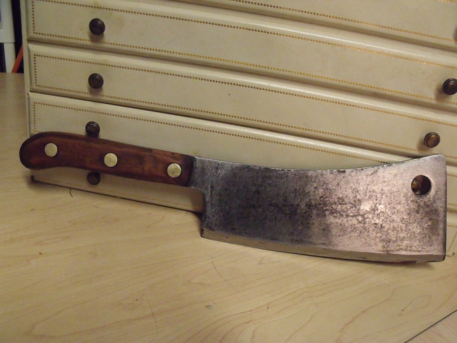 Vintage Foster Bros Meat Cleaver Solid Steel 1138 w/ Wood Handle 8 1/