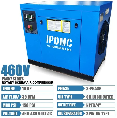 7.5kw 10HP Rotary Screw Air Compressor 125psi 3 Phase 460V 33cfm Industrial - Picture 5 of 7