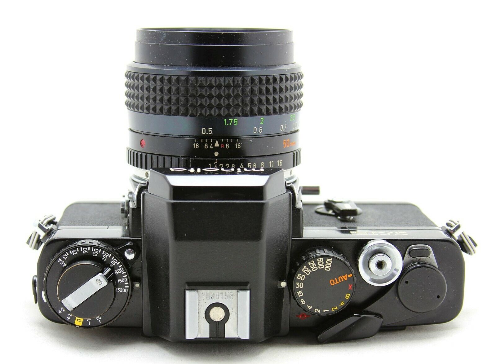 Minolta XE black, vintage analog SLR camera & lens MC Rokkor PG 1 