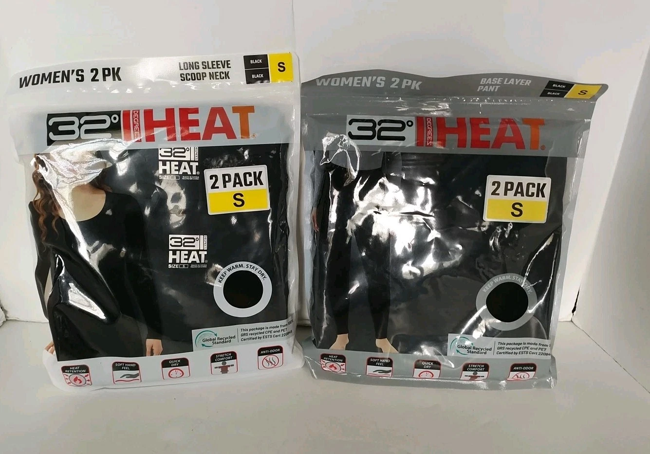 4-pk S 32° Heat Thermal 2 Pants 2 Long Sleeve Shirts Base Layer Stretch Quick Dr