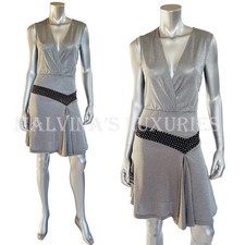 ABITO JUST CAVALLI BY ROBERTO CAVALLI ARGENTO METALLIZZATO SCOLLO A V tg 40 4