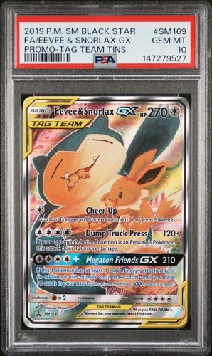 Eevee & Snorlax GX SM169 Tag Team Tin Promo BSP GEM MINT PSA 10 NEW CERT