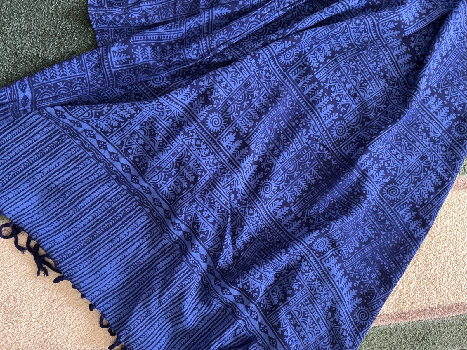 Indigo Blue Patterned Shawl Throw Wrap Ethnic Pri… - image 5