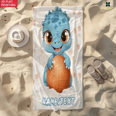 2d Flat 1pc Cute Dinosaurs and Dinosaur Eggs Custom Name Beach Towel - Soft, U