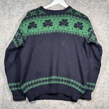 Vintage Womens Blarney Castle Ireland Knitwear Wool Sweater Size L Clover Green