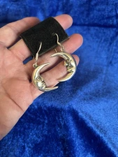Vintage Estate Sterling Silver Mexico Man In The Moon Earrings Nice