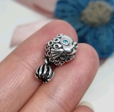 NEU Original Pandora Splish Splash Engel Fisch Charm Deep Blue Topas Augen   