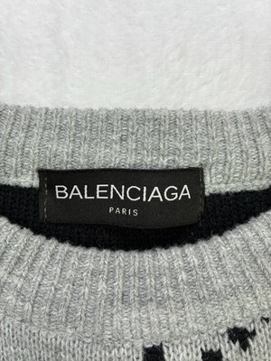 Balenciaga Logo Knit Gray Black Men's Pullover Sweater Crew Neck