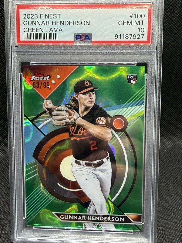 2023 Topps Finest Gunnar Henderson RC Green Lava /99 Baltimore Orioles ⚾️ PSA 10