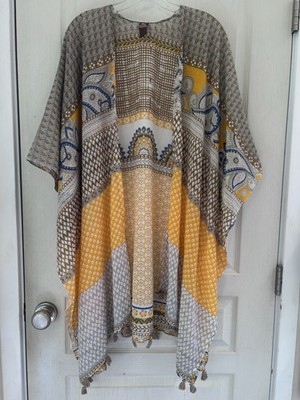 RAJ Tunic Coverup Women One Size Boho Paisley Indian Kaftan Lightweight Top EUC