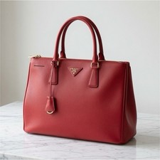 PRADA Milano Red Textured Satchel Top Handle Saffiano Leather Tote Bag