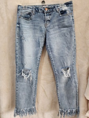 Dear John Women s Light Wash Blue Denim Skinny Jeans Distressed Frayed Hem