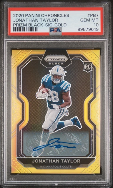 Jonathan Taylor 2020 Panini Chronicles Prizm Black Signature Gold 01/10 PSA 10