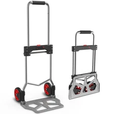 27.9"-38.3" 220Lbs Capacity Red Foldable Steel Hand Truck Cart Luggage Trolley