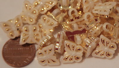12 Gold Tone & Pearlized Cream PLASTIC Butterfly Shank Buttons 9/16'' 14MM # 1548