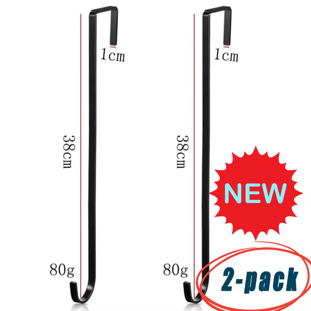 15-Inch Black Metal Wreath Hanger Set of 2 Over Door Hooks for Front Door Decor