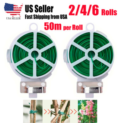 2 Rolls 100m Garden Plant Support Twist Tie Green Wire Strapping Rope Cutter