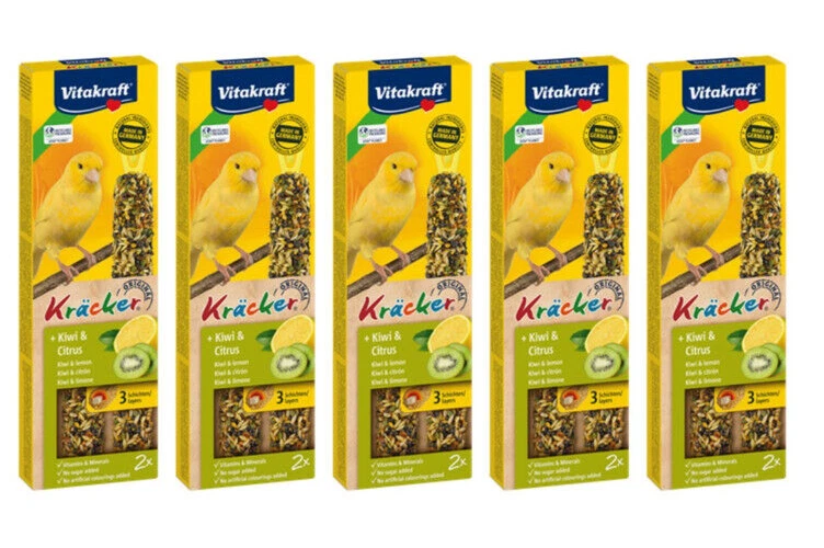 VITAKRAFT 5x60g Kräcker® + Kiwi & Citrus unterstützt die Schnabelpflege von Kanarienvögeln