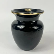 Royal Haeger Navy Blue Vase Gold Rim Ceramic Pottery Collector MCM Statement Lux