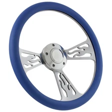 Sky Blue Billet Flame 14" Steering Wheel w/ Horn & Adapter for Boats