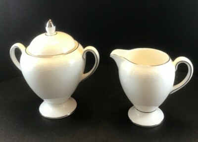 Wedgwood St Moritz White Bone China Platinum Trim Cream Sugar Set