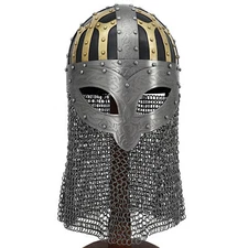 Viking Combat Helmet with Chainmail Authentic Battle Protection ,Leather Inliner