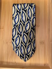 CC Hughes Beige Blue Black Multicolor Geometric Silk Tie - 62L 3.75W