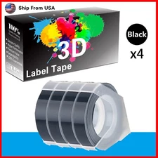 4-Black Rolls Label Tape 3D Compatible for Dymo Embossing (1880) Label Makers