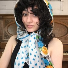 Vintage Specialty House Blue Floral Boho 100 Silk Scarf Made in Japan