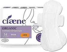 Claene Organic Large Menstrual Pads Sanitary Napkins With Wings 1 Pack, 14 Ct