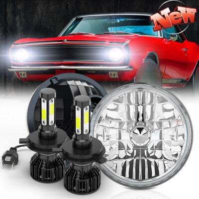 Pair DOT 7 inch LED Headlight Hi/Lo Beam for Chevy Chevelle SS 1971 1972 1973