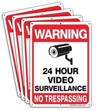4-Pack Video Surveillance Sign, No Trespassing Metal Reflective Warning Sign