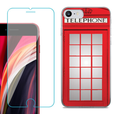 Slim Phone Case for iPhone SE 2022, with Tempered Glass - Phone Booth Red