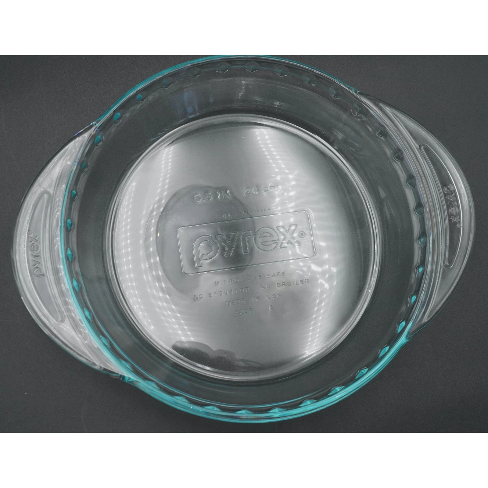 Pyrex 9.5" Pie Plate 24 cm Aqua Blue Glass Dish with Handles #2229