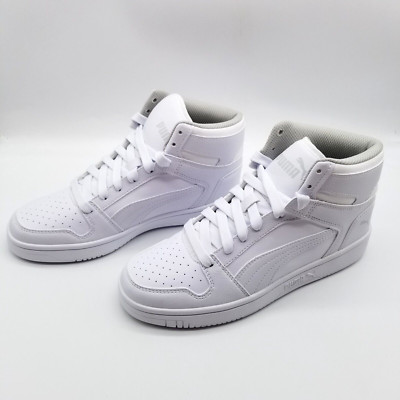 PUMA Rebound Big Boys High Top Basketball Shoes Size 5.5 White Leather