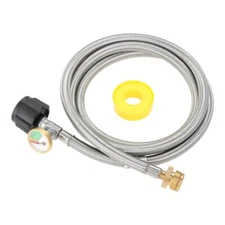6 FT Stainless Braided Propane Adapter Hose Connector with Gauge For QCC1 Type1