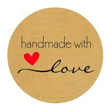 500 Handmade with Love Gift Stickers Round Brown Paper Christmas Birthday Tags
