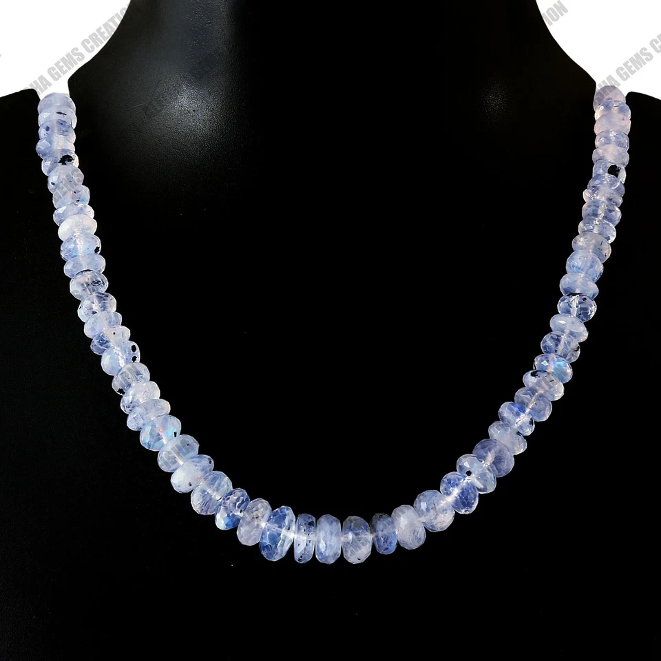 Natural Rainbow Moonstone Faceted Rondelles Gemstone Beads Size 8-10 mm 16"Stran - Image 3 of 4