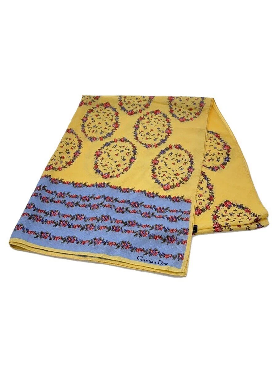 Authentique foulard Christian Dior en soie jaune 172 x 67 cm logo marque du Japon