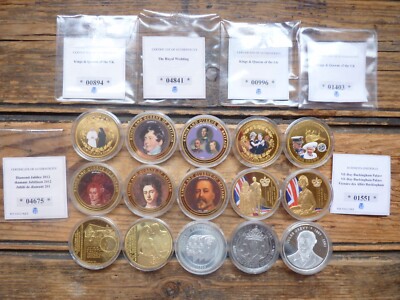 RESTPOSTEN X 15 24K VERGOLDETE ROYAL KINGS & QUEENS GEDENKMÜNZEN SAMMLER
