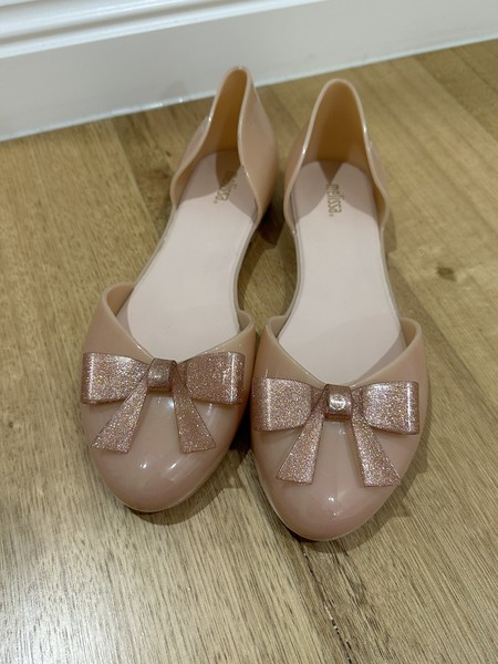 Melissa Scented Nude Ballet Flats Shoes Pink Orange Glitter Bow Eu 39 Brazil